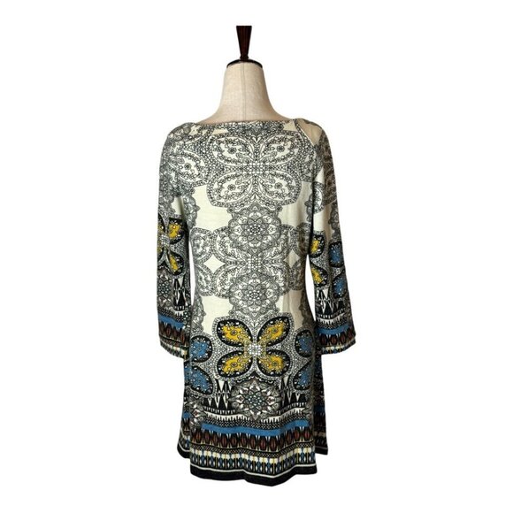 Aryeh Anthropologie Dress Women Medium Ivory‎ Geometric Print Knit Fit And Flare - Picture 2 of 9